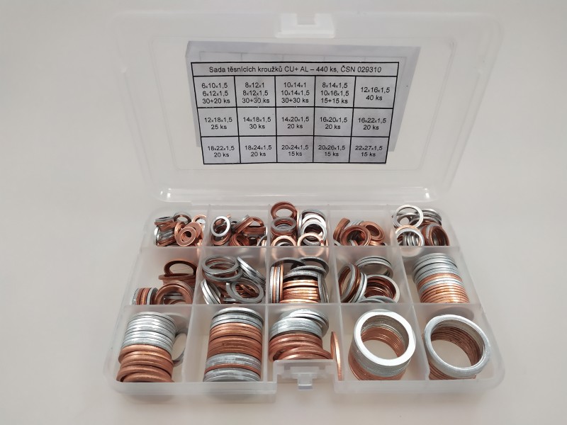 Arandela de cobre - aluminio - BOX 2x19 tipos - 440 pc KOMBI CU+AL