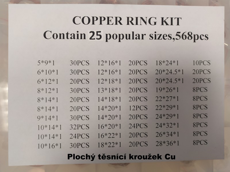 Arandela de cobre - BOX 25 tipos - 568 pc CU