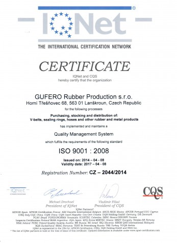 Certifik�t kvality IQnet 9001:2008